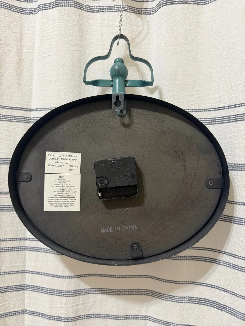Hobby Lobby Distressed Teal Blue Oval Wall Clock - Paris 1887